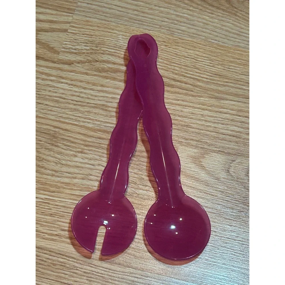NWT Tupperware Purple Acrylic Salad Server Set‎ Wavy Scalloped Handle